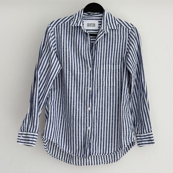 Grayson Tops - Grayson Frank & Eileen Shirt XS Blue Stripe The Hero Button Up Cotton Career